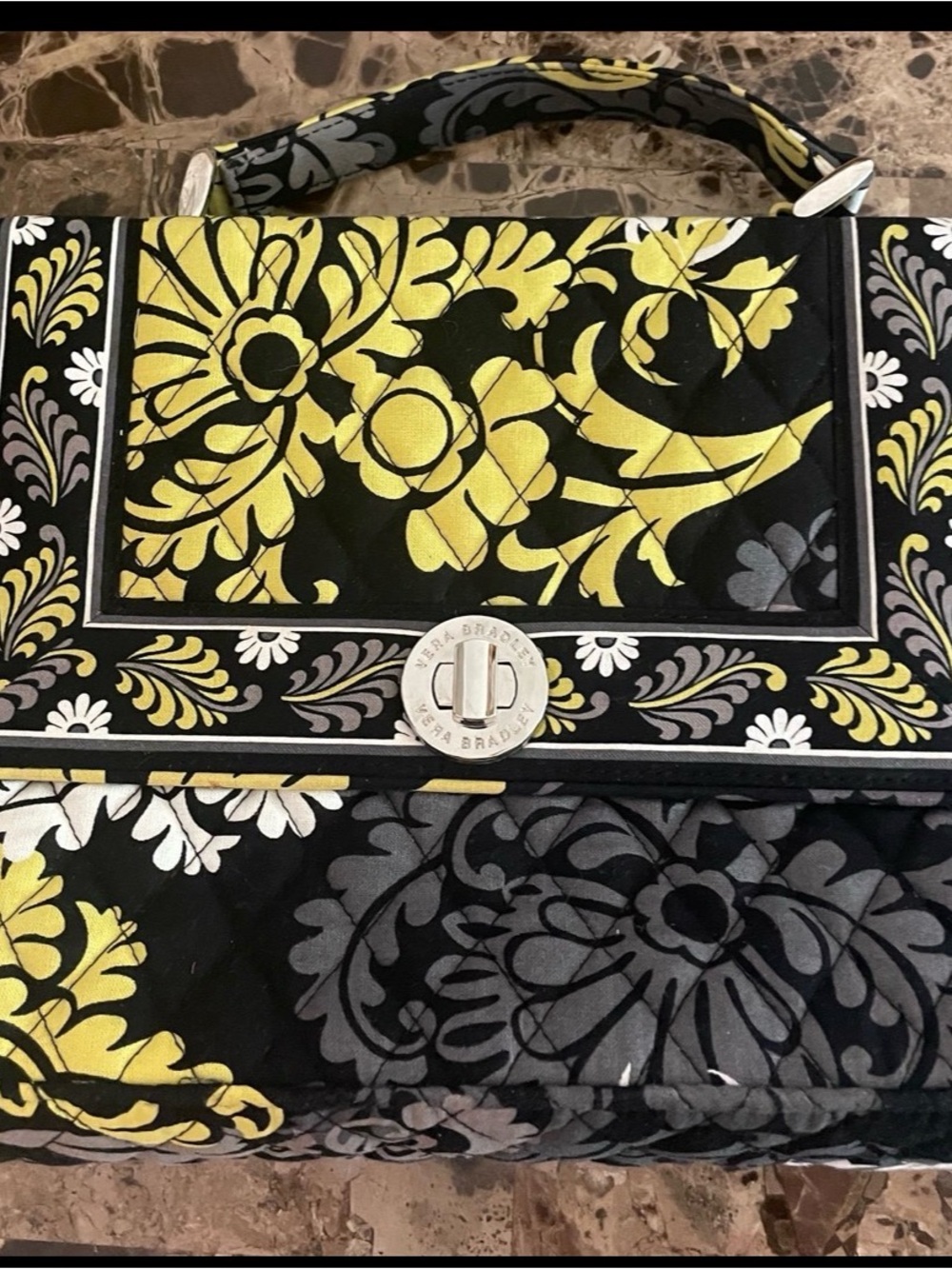 Vera Bradley "Baroque" Julia Turn Lock Purse Gray, Black, Yellow, White
